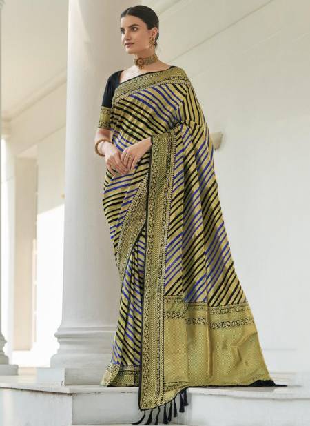 Blue Colour RAJYOG ANANYA SILK Designer Heavy Wedding Wear Pure Silk Stripe Paithani Printed Saree Collection 5502